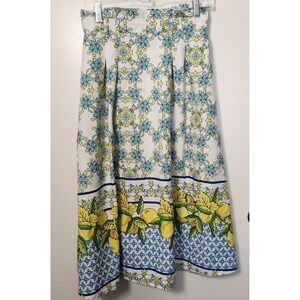 Her Destiny Lemon Floral Blue Yellow White Women's‎ Midi Skirt Med Resortwear